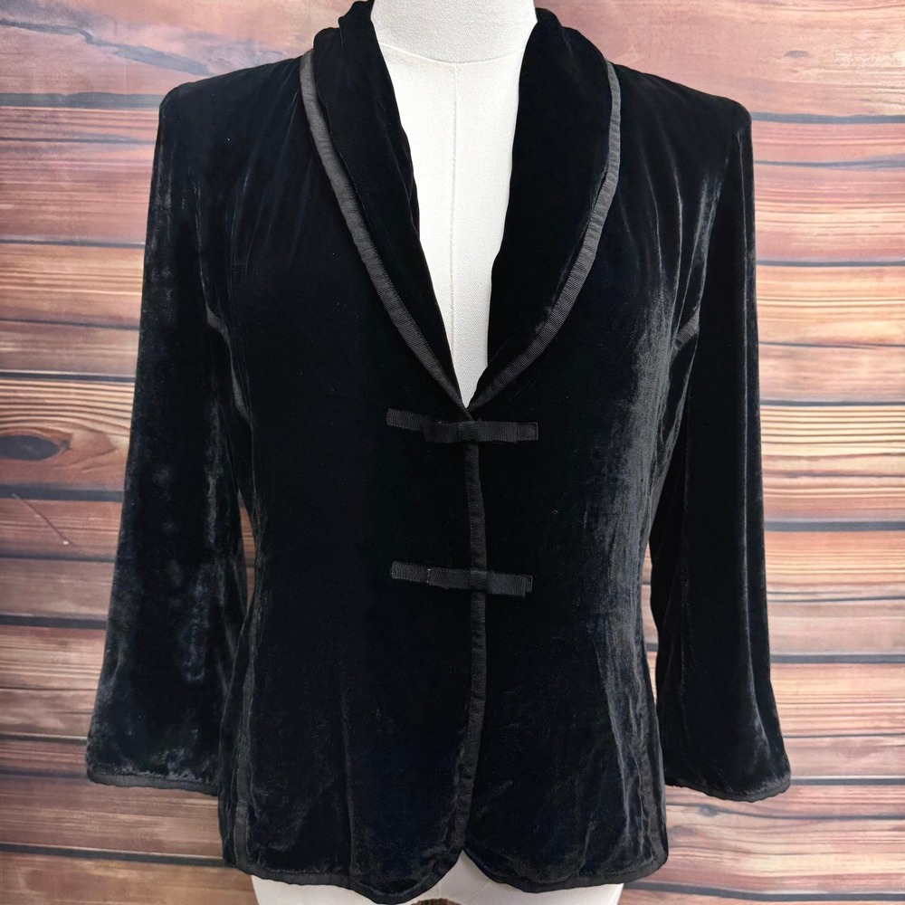 Sigrid Olsen Collection Black Silk Blend Velvet Blazer Shawl Collar Size 2